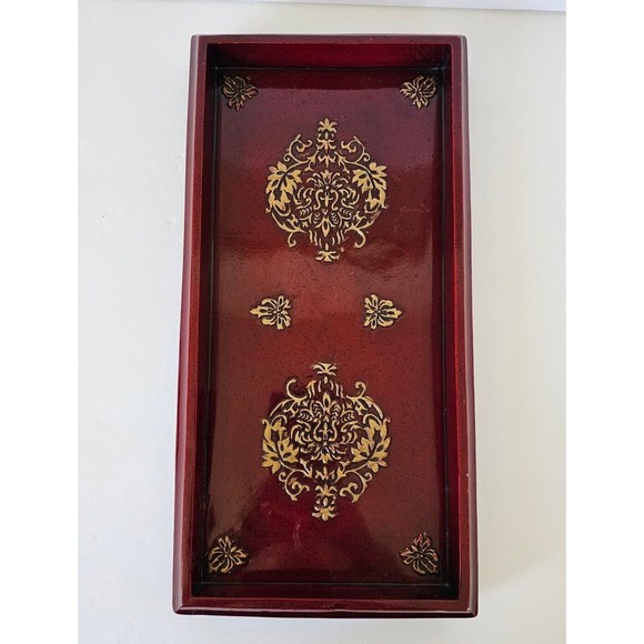 Croscill Home Imperial Bedding Coord Wood Dressing Tray Vanity Night Stand Red - Picture 2 of 16